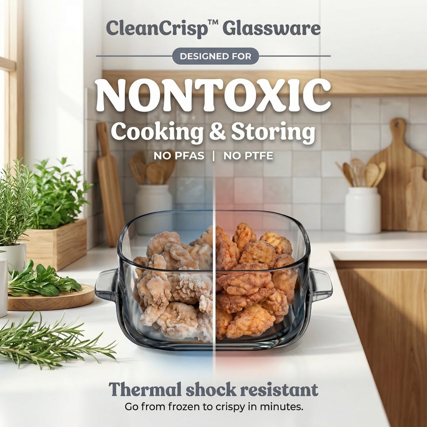CleanCrisp Glassware Cooking Bowls – Heat-Resistant, Microwave & Oven Safe, Lead-Free Clear Glass for Mixing, Cooking, and Storage